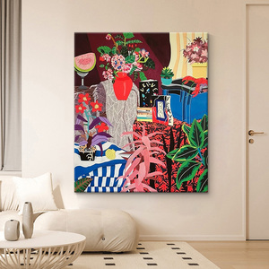 抽象小众艺术马蒂斯纯手绘油画高级感彩色涂鸦装饰画客厅玄关挂画