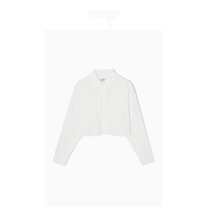 COS休闲版型长袖短款府绸纽扣式衬衫白色2024春季新品1152861001
