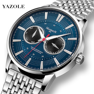 M038跨境手表男士日历手表星期商务夜光不锈钢带石英手表男腕表