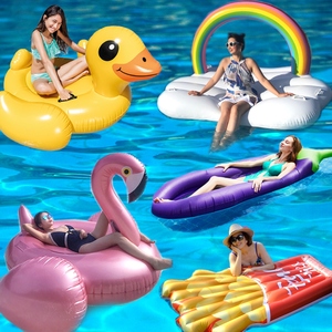 网红火烈鸟游泳圈儿童成人水上坐骑漂浮玩具独角兽泳池充气浮排床