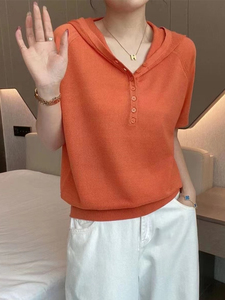 广州十三行爆款一线品牌剪标夏季时尚气质冰丝短袖连帽T恤卫衣女