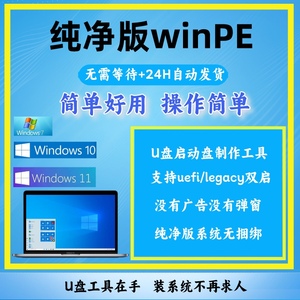纯净PE工具U盘启动制作m2固态uefi系统安装清除密码网络winPE软件