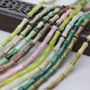 天然橄榄石绿东陵寿山石岫玉竹节串 管珠散珠DIY手工串珠饰品配件
