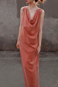OTIOSUS原创设计 西瓜红铜氨丝多穿法连衣裙