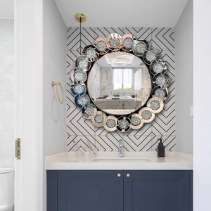 轻奢镶钻浴室镜北欧现代沙发背景墙面装饰镜正圆形壁挂卫生间镜子
