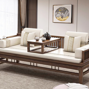 新中式罗汉床坐垫五件套实木家具套罩红木沙发海绵垫定制防滑高端