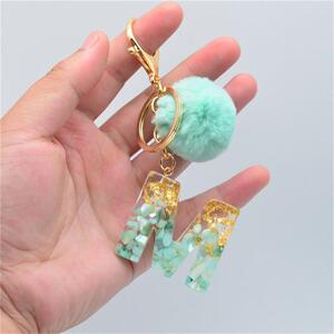 Fashion 26 Let Keyring Green Pompom Fur Ball Glue Keychain B