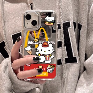 可爱汉堡hellokitty猫镜面适用苹果15/14Promax手机壳iPhone13补妆镜12防摔x卡通xr/xs硬壳8plus少女11潮