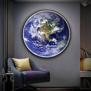 地球砂岩玄关装饰画侘寂风肌理客厅圆形挂画星球床头背景墙壁画灯