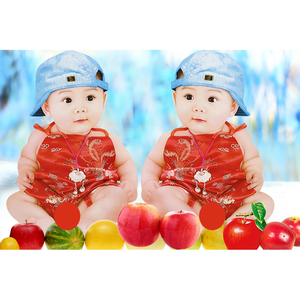 双男童宝宝海报照片漂亮可爱婴儿装饰画孕妇胎教早教双胞胎防水画