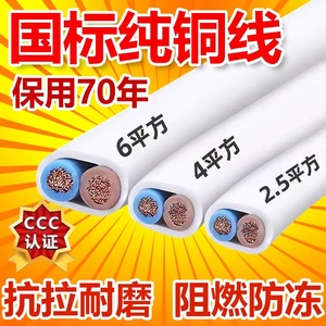 珠江国标纯铜芯软线2芯电线RVVB家用2.5/4/6/1.5平方护套线平行线
