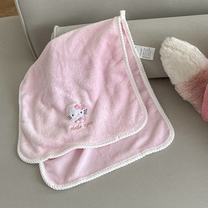 粉色kt猫浴巾毛巾两件套可爱卡通家用超柔软珊瑚绒洗澡巾吸水速干
