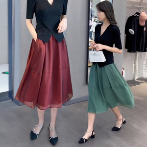 网纱半身裙女夏季2024年新款韩版a字高腰高级感包臀裙小个子裙子