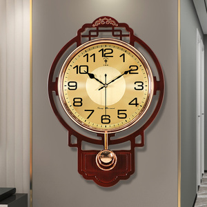 北极星正品新中式挂钟客厅家用时尚轻奢免打孔挂墙时钟表摇摆挂表