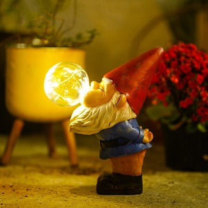 创意太阳能庭院圣诞小矮人吹泡泡灯户外花园树脂摆件别墅景观布置
