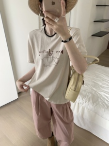 卡蔓诗enxi竹节棉短袖T恤女24夏季薄款韩版显瘦圆领学生半袖上衣