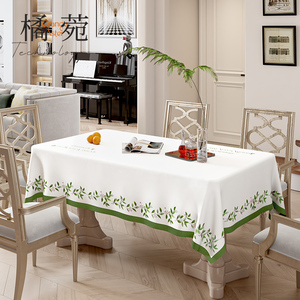 美式田园风桌布棉麻布艺轻奢高级感防水长方形氛围感白色餐桌台布