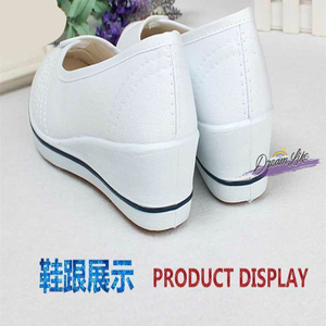 老北京布鞋女护士鞋高跟白布鞋坡跟软底透气不累脚美容鞋小白鞋夏