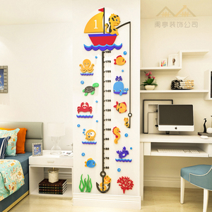 小猫钓鱼3d立体身高墙贴纸亚克力婴儿游泳馆儿童房装饰可移除墙贴