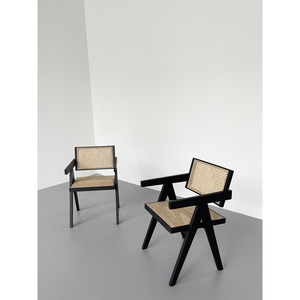 侘寂风实木椅子高级藤椅凳子小设计师款店铺长餐椅茶桌藤编椅凳子