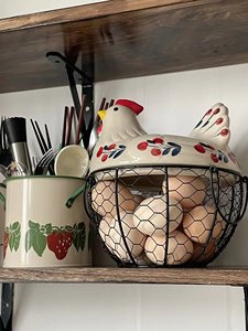 鸡蛋收纳篮子创意陶瓷母鸡铁编篮厨房桌面装饰摆件水果鸡蛋筐个性