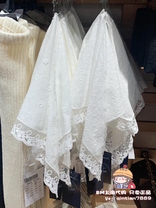 现货BrandyMelville国内正品代购白色刺绣小花蕾丝花边头巾丝巾