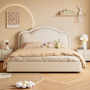 儿童床现代简约女孩公主床白色轻奢皮床1米5双人床卧室1.8m储物床