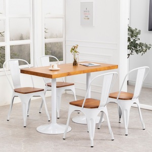 实木小方桌快餐厅饭店桌椅组合白色铁艺四方桌正方形家用餐桌