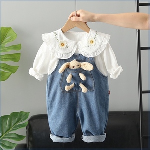 巴拉巴柆婴儿衣服秋季可爱衬衫卡通背带裤两件套一周岁小女孩宝宝