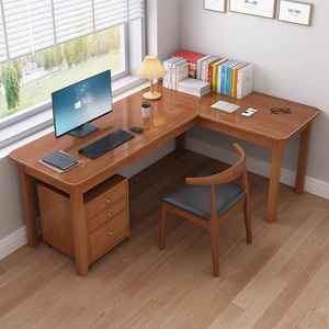 洞窝帝伊印象实木转角书桌L型拐角工作台办公桌靠墙写字桌电脑桌