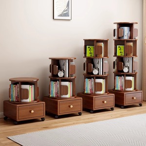 楠运实木旋转书架360度可移动简易家用客厅儿童绘本架落地置物架