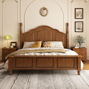 简写法式复古床全实木床美式床1.8米1.5m双人床主卧储物床北欧
