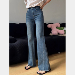 【这版型我沦陷了】韩系蓝色喇叭牛仔裤女春季2024年新款高腰长裤