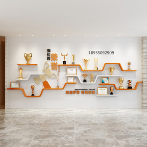 广州定制形象墙荣誉墙展示架陈列架一字隔板烤漆层板公司创意木质