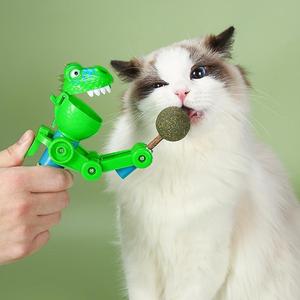大嘴恐龙猫咪薄荷球磨牙棒回弹猫薄荷枪逗猫猫薄荷棒棒糖宠物玩具