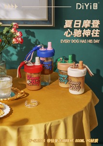 DIYI帝怡复古涂鸦咖啡杯pc食品级带茶隔冲泡提手便携高颜值防尘