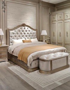 美式art筑源实木床主卧家具现代欧式法式雕花软包1.8米落地双人床