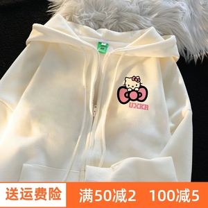 韩系女童拉链开衫卫衣秋冬装新款卡通凯蒂猫印花中大童加绒外套上
