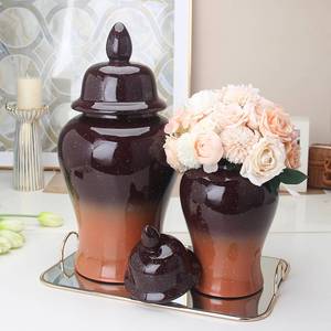 现代渐变红色陶瓷将军罐摆件家居高级感陶罐花瓶装饰品