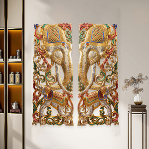 泰式实木雕大象墙饰美容院挂件玄关壁饰东南亚风格餐厅墙面装饰品