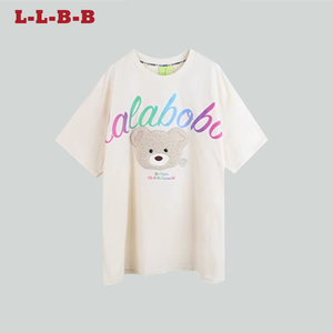 lalabobo短袖女2023夏季新款可爱毛毛熊宽松T恤男女同款拉拉波波