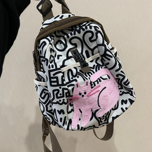 TaoTao可爱小猫旅行双肩包背包条纹书包女时尚休闲通勤高级牛津布