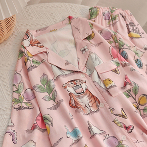 Pink long sleeved pants pajamas for women粉色长袖长裤睡衣女