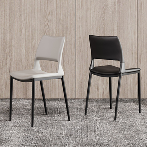 餐椅家用椅子小户型意式极简设计师北欧真皮中古风黑色靠背餐桌椅