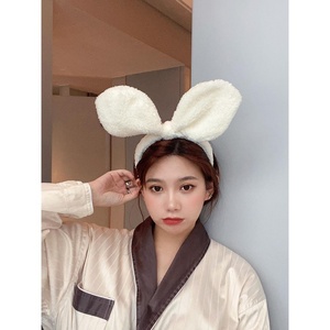 韩国洗脸发箍网红兔耳朵发带女毛绒发卡头饰可爱仙女白色兔子头箍