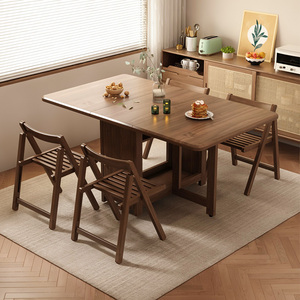 家用实木折叠餐桌小户型长方形饭桌餐桌椅可折叠伸缩收纳吃饭桌子