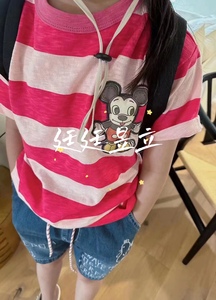 现货日本DD童装立体卡通米奇老鼠经典条纹纯棉男女童夏季短袖t恤