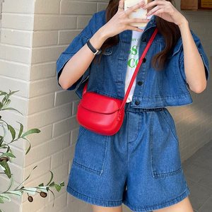 小ck2024夏季新款韩版复古ins红色马鞍包斜挎小包包女百搭手机包