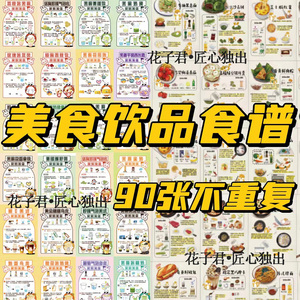 90张手绘美食饮品食谱贴纸厨师调茶师个性装饰DIY桌面手账贴