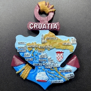 克罗地亚地图风景创意彩绘船锚旅游纪念磁力冰箱贴收藏装饰工艺品